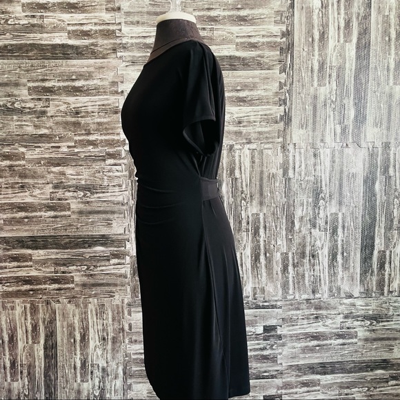 Ali Ro Black side tie casual day to night dress EUC sz. 10 stretchy short sleeve - Picture 2 of 12